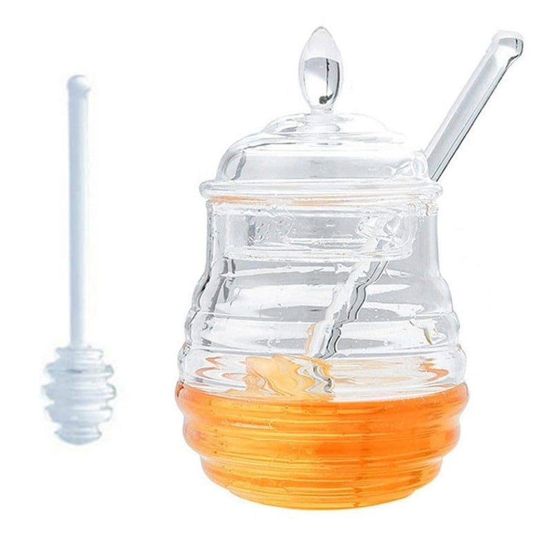KPS Honey Bottle | Kitchen Condiment Storage Organizer | Transparent Honey Pot With Stirring Rod & Lid | Honey Jar Container | For Jam/Jelly/Syrup/Home/Kitchen (Pack of 1)(250ml) - Image 1