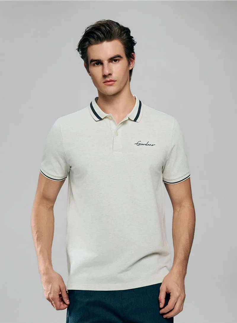 Men’s Slim Pique Polo with Flat Knit Collar & Embroidery
