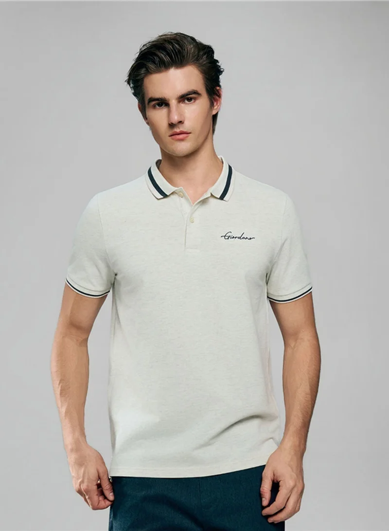 جيوردانو Men’s Slim Pique Polo with Flat Knit Collar & Embroidery