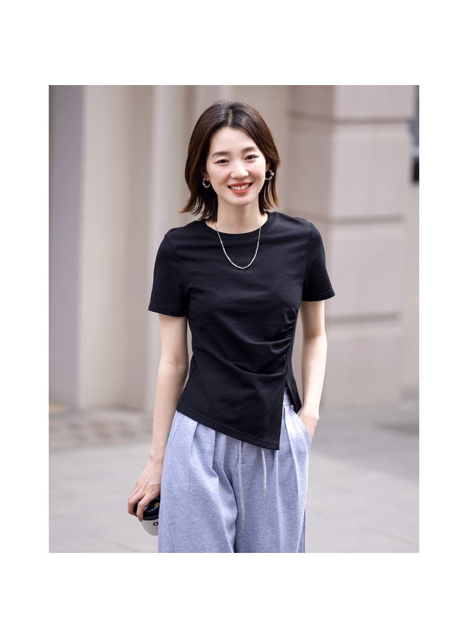 dme Demnasummer Short Sleeve T-shirt With Side Slit And Round Neck For Women - Image 5
