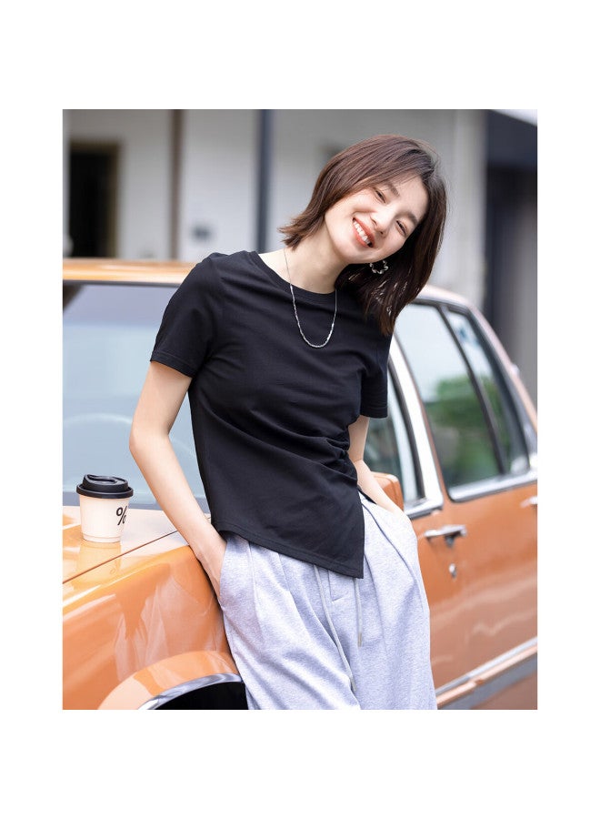 dme Demnasummer Short Sleeve T-shirt With Side Slit And Round Neck For Women - Image 2