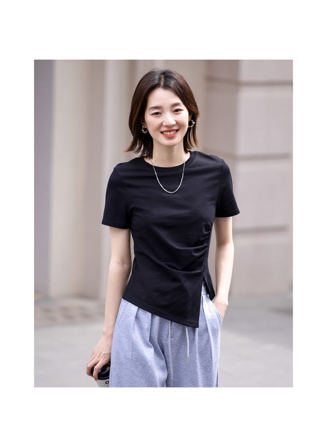 dme Demnasummer Short Sleeve T-shirt With Side Slit And Round Neck For Women - Image 1