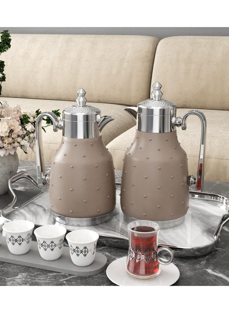 Refan Thermos set for Tea and Coffee Elegant and Modern Brown/Silver 1 L/0.5 L