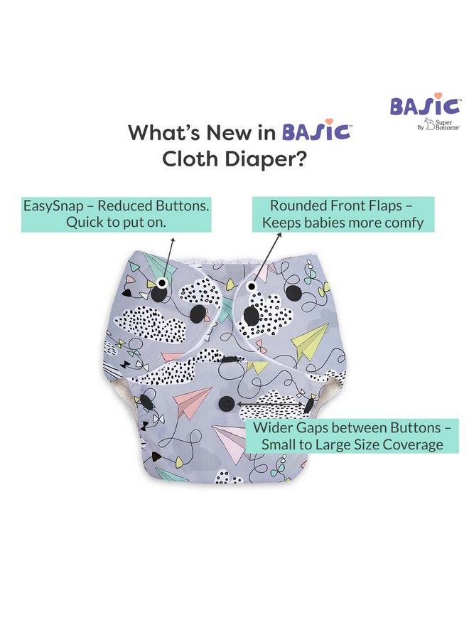 Superbottoms Basic Easypack Of 4 ; 2 Cloth Diaper+2 Inserts Freesize Adjustable Washable And Reusable Cloth Diaper For Babies 03 Years ;Assorted 2 - Image 4