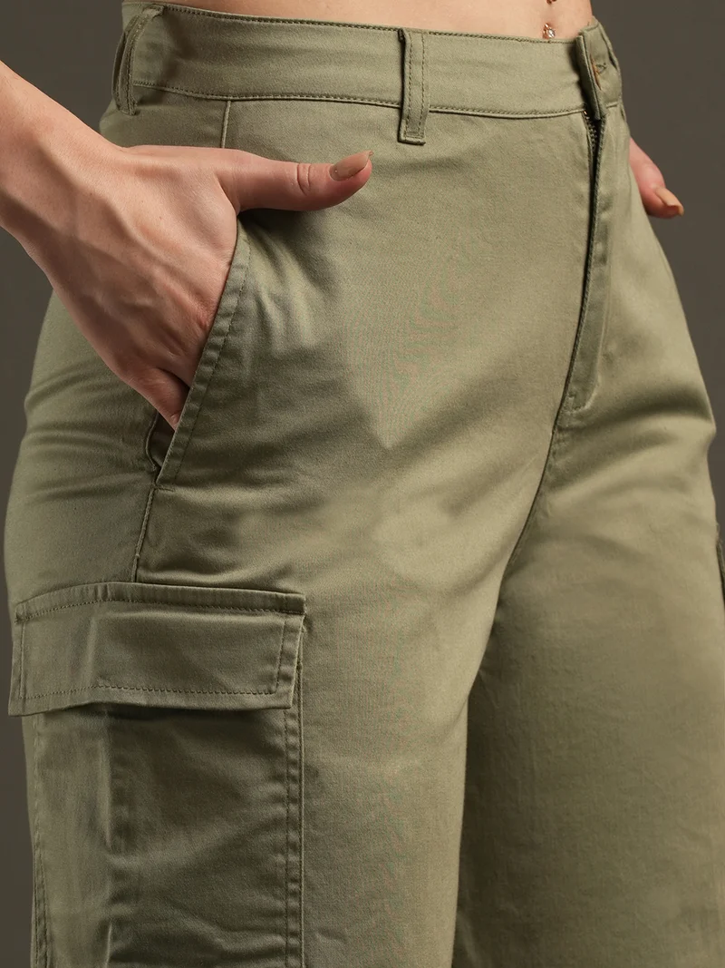 globus Women Relaxed Cotton Mid-Rise Trousers
