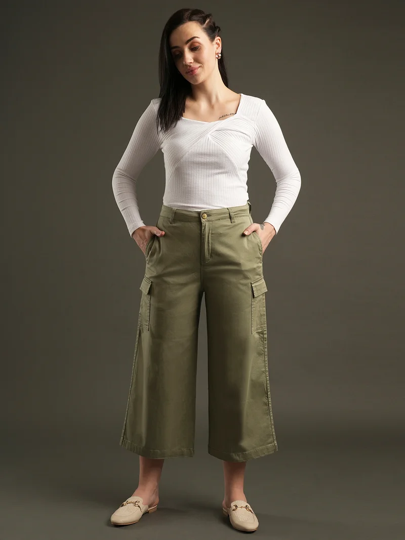 globus Women Relaxed Cotton Mid-Rise Trousers