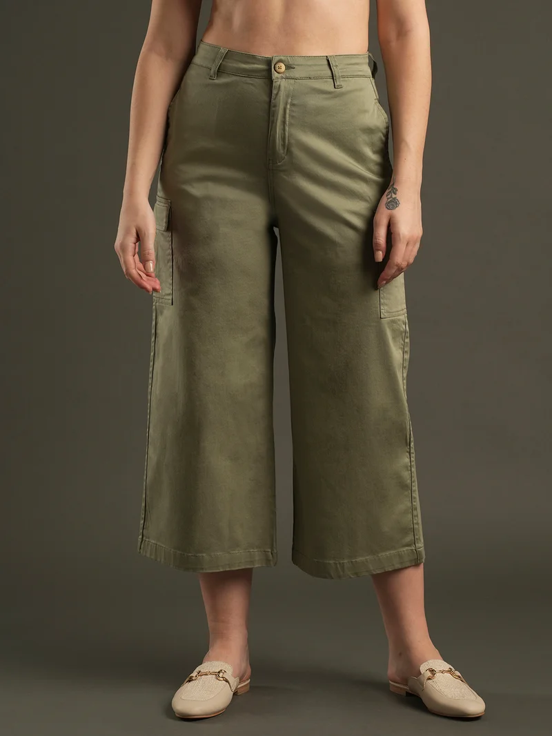 globus Women Relaxed Cotton Mid-Rise Trousers