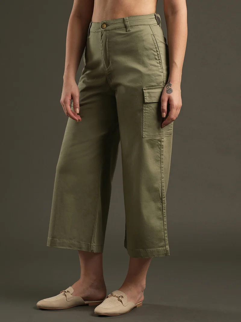 globus Women Relaxed Cotton Mid-Rise Trousers