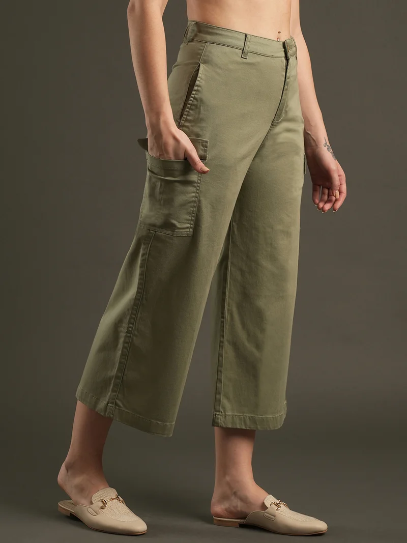 globus Women Relaxed Cotton Mid-Rise Trousers