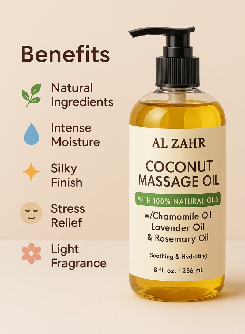 زهر زيت تدليك جوز الهند مع البابونج والخزامى وإكليل الجبل - زيت تدليك للجسم طبيعي 100% بدرجة المنتجعات الصحية للاسترخاء والترطيب العميق وبشرة ناعمة ومتوهجة - زيت عطري غير دهني - Image 3