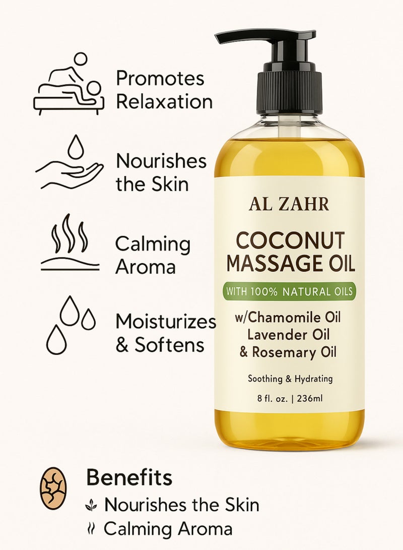 زهر زيت تدليك جوز الهند مع البابونج والخزامى وإكليل الجبل - زيت تدليك للجسم طبيعي 100% بدرجة المنتجعات الصحية للاسترخاء والترطيب العميق وبشرة ناعمة ومتوهجة - زيت عطري غير دهني - Image 4