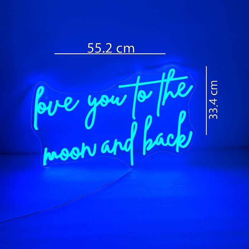 Horoof Home Love You to the Moon and Back Neon Sign - 55.2x33.4cm Blue LED Acrylic Wall Light for Bedroom, Nursery, Wedding Decor - Image 2