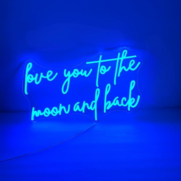 Horoof Home Love You to the Moon and Back Neon Sign - 55.2x33.4cm Blue LED Acrylic Wall Light for Bedroom, Nursery, Wedding Decor - Image 1