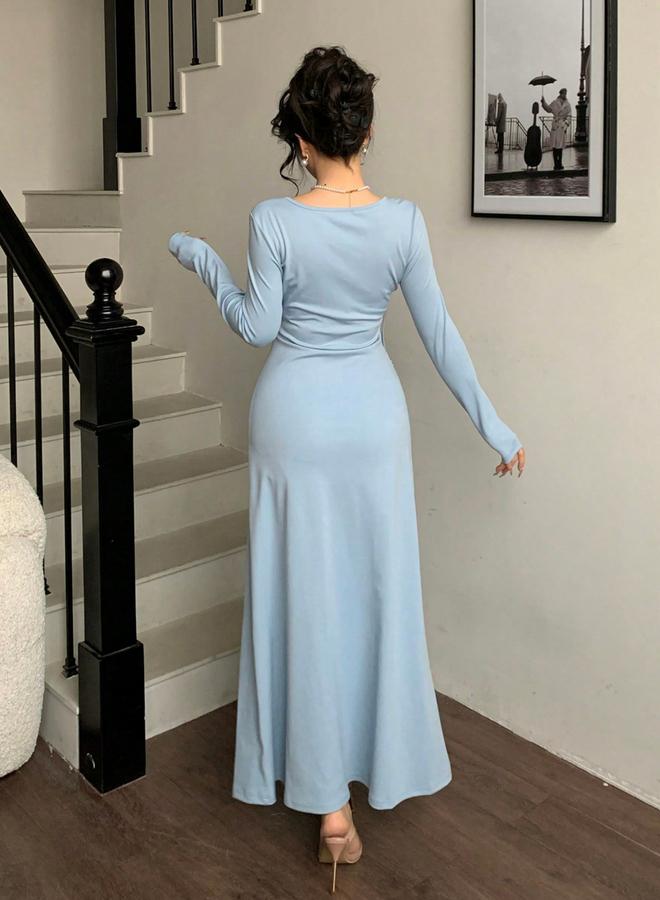 تايك تو فستان ميدي بأكمام طويلة بلون أزرق فاتح - Image 5
