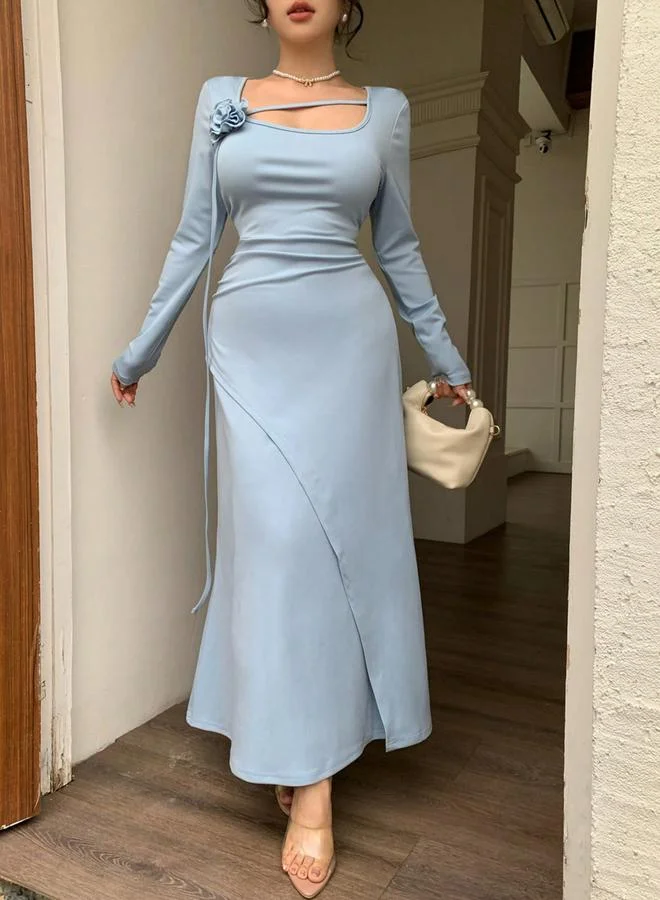 تايك تو فستان ميدي بأكمام طويلة بلون أزرق فاتح