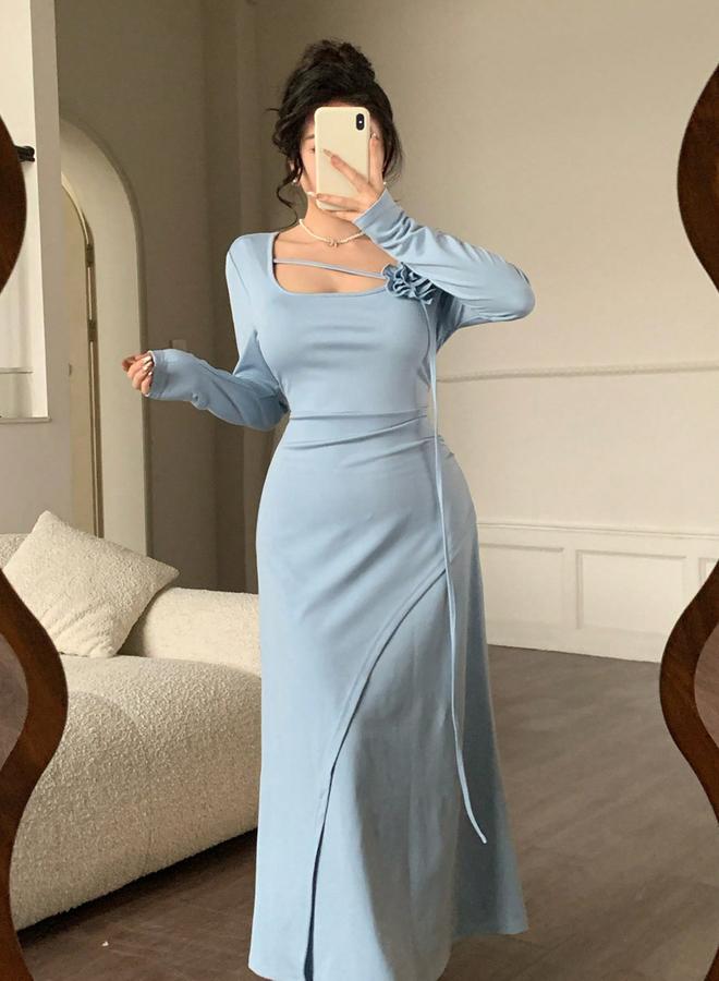 تايك تو فستان ميدي بأكمام طويلة بلون أزرق فاتح - Image 2