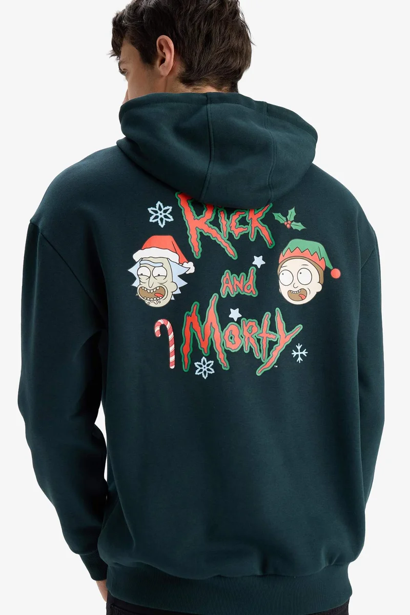 DeFacto Rick and Morty Boxy Fit Hooded Back Printed Sweatshirt
