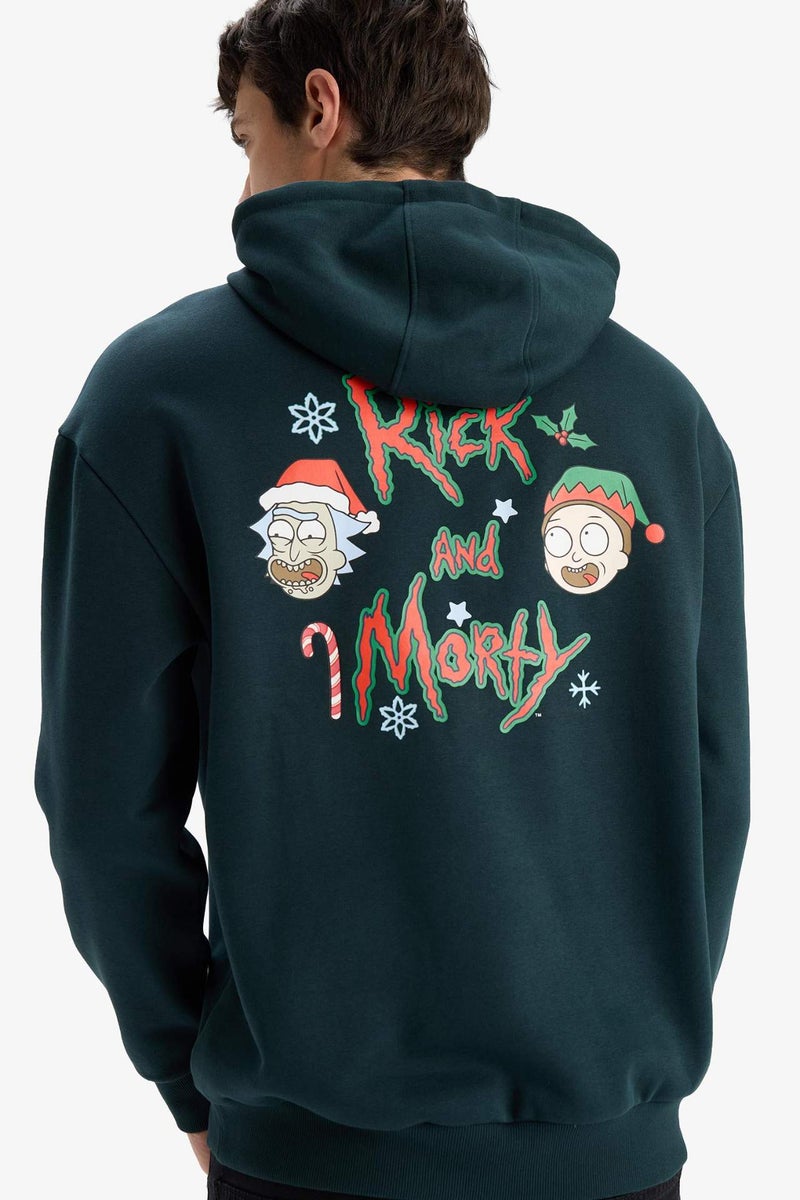 DeFacto Rick and Morty Boxy Fit Hooded Back Printed Sweatshirt - Image 1