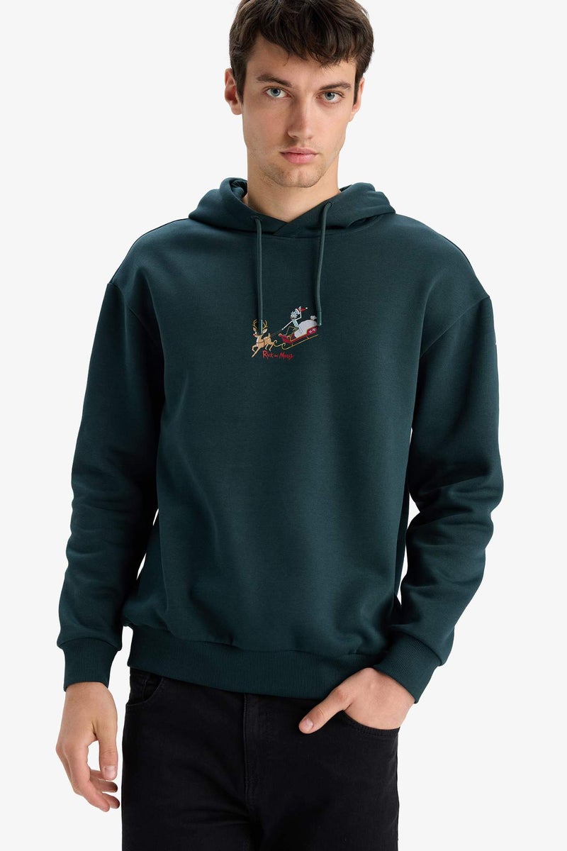 DeFacto Rick and Morty Boxy Fit Hooded Back Printed Sweatshirt - Image 3