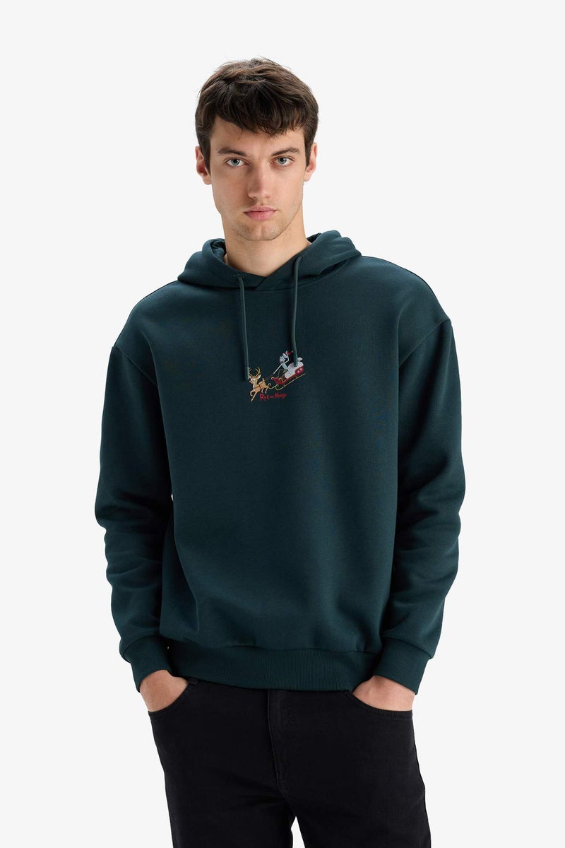 DeFacto Rick and Morty Boxy Fit Hooded Back Printed Sweatshirt - Image 4