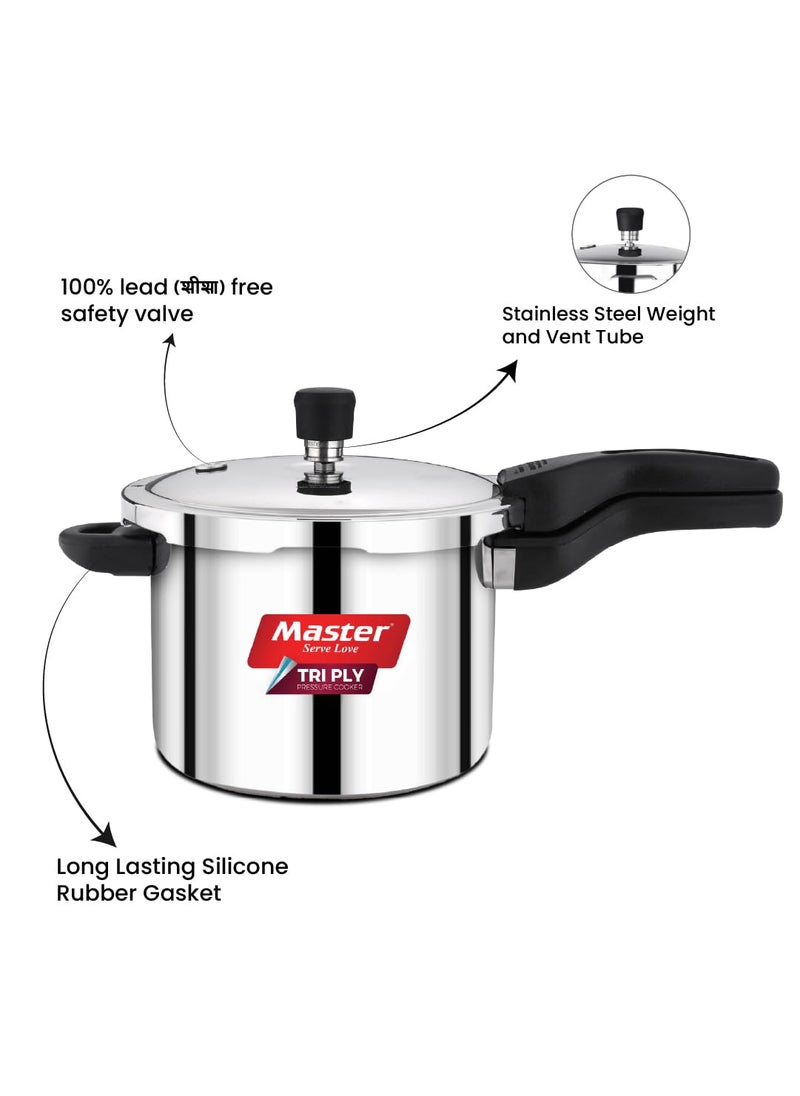 Master Master Amaria 5 Liter Triply Pressure Cooker Outer Lid Induction Base Gas Stove Compatible Sandwich Heavy Bottom 100 FoodGrade Rubber 56 Person Durable Handle Silver  - Image 4