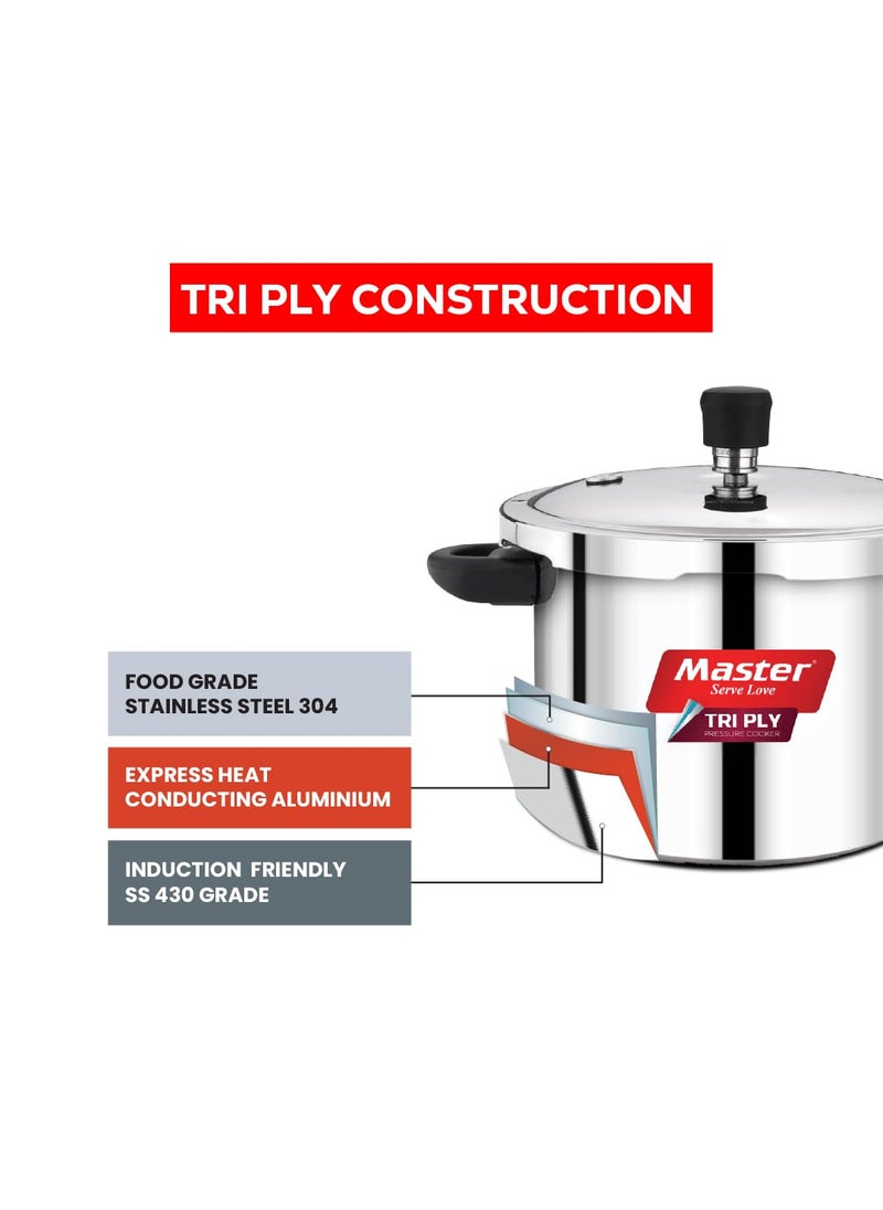 Master Master Amaria 5 Liter Triply Pressure Cooker Outer Lid Induction Base Gas Stove Compatible Sandwich Heavy Bottom 100 FoodGrade Rubber 56 Person Durable Handle Silver  - Image 2
