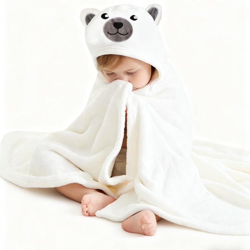 IFaryMes Toddler Bath Towel Baby Towels with Hood 27.5"X55" Ultra Absorbent Soft Bathrobe Blanket Kids Shower Towel for Girls and Boys (Pearl) - Image 1