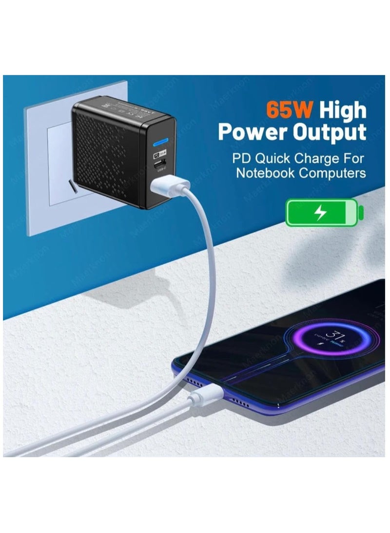 65W GaN Charger USB C Power Adapter Dual Type A & C Wall Charging Plug GaN Compatible with Steam Deck, iPhone, iPad, Oneplus, Huawei, Lenovo, HP, Asus, Ace, Xiaomi, Samsung
