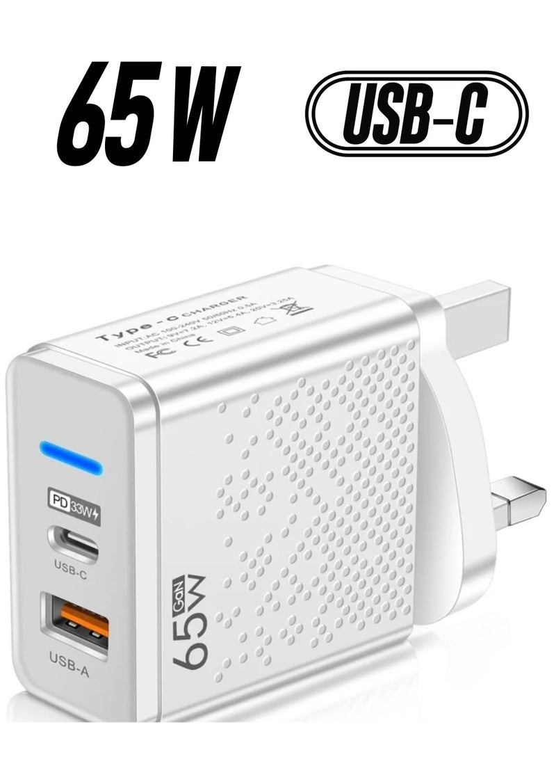 65W GaN Charger USB C Power Adapter Dual Type A & C Wall Charging Plug GaN Compatible with Steam Deck, iPhone, iPad, Oneplus, Huawei, Lenovo, HP, Asus, Ace, Xiaomi, Samsung