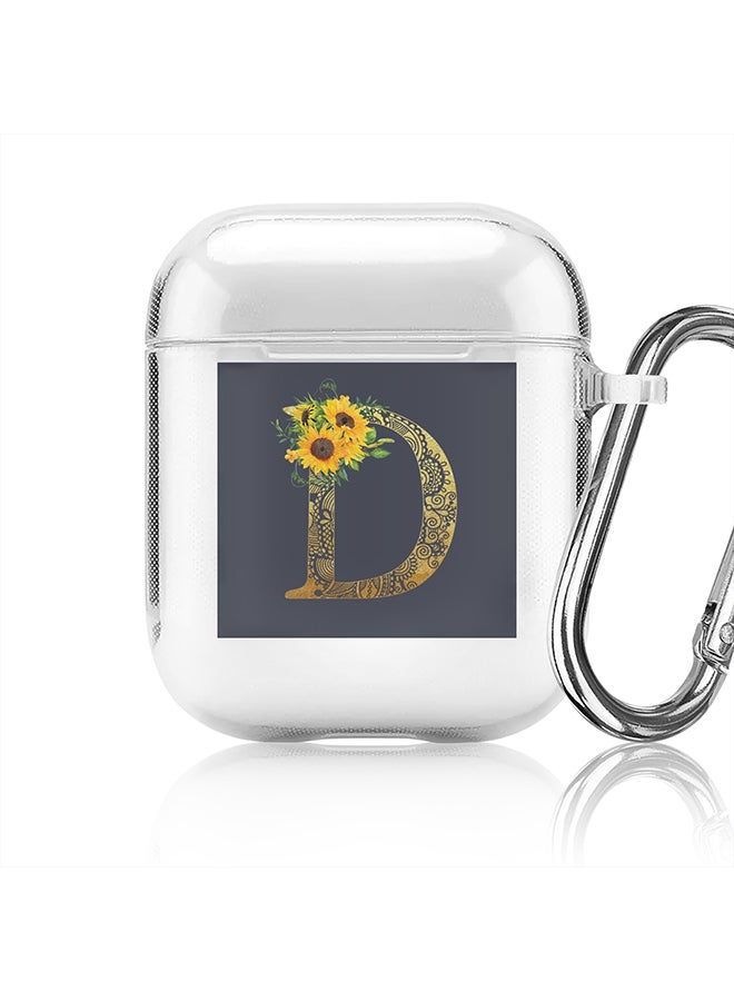 Stylizedd Classic Clear printed Case for Apple Airpods 2 / 1 Soft TPU Gel Thin Transparent Flexible Cover - Custom Monogram Initial Letter Mandala Floral Pattern Alphabet - D (Grey ) - Image 1