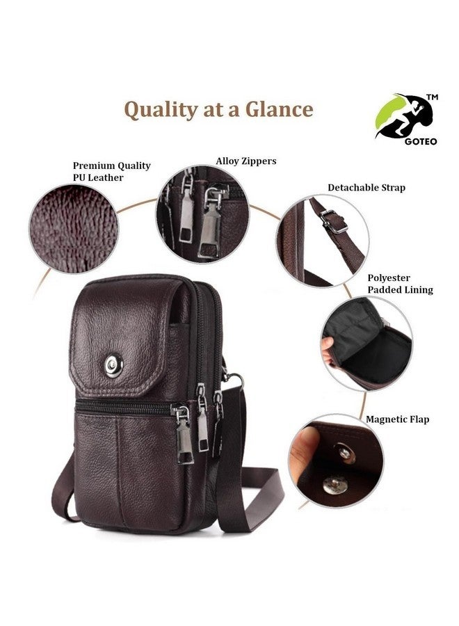 GOTEO Leather Small Sling Crossbody Side Bag for Men and Women Travel Mobile Phone Passport Holder Pouch (Chocolate Brown) - Image 2