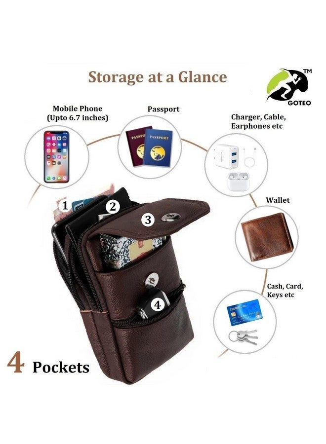GOTEO Leather Small Sling Crossbody Side Bag for Men and Women Travel Mobile Phone Passport Holder Pouch (Chocolate Brown) - Image 3