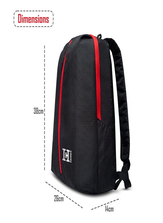 H-HEMES Small Bag for Daily Use Gym Bag, Mini Backpack With Front Zipper Pocket for Men & Women, 16 L Backpack (Black & Red) - Image 3