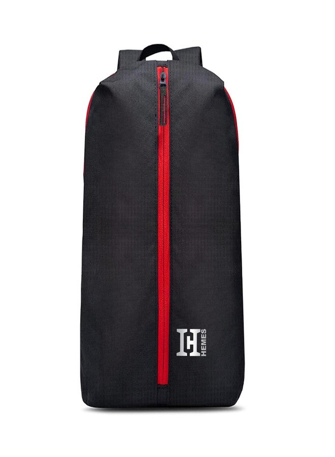 H-HEMES Small Bag for Daily Use Gym Bag, Mini Backpack With Front Zipper Pocket for Men & Women, 16 L Backpack (Black & Red) - Image 1