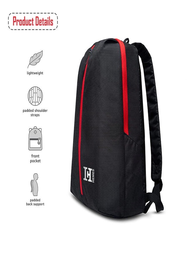 H-HEMES Small Bag for Daily Use Gym Bag, Mini Backpack With Front Zipper Pocket for Men & Women, 16 L Backpack (Black & Red) - Image 4