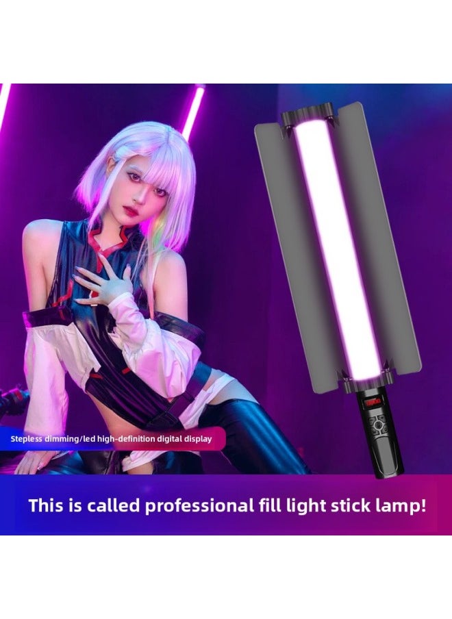 Generic - Direct Live Hand-held Led Rod Lamp Stepless Dimming Camera Atmosphere Lamp Double Color Temperature Full Color Rgb Fill Light-Light Source Color:[type B Stick Lamp-three Colors Temperature] (with Baffle) - Image 1