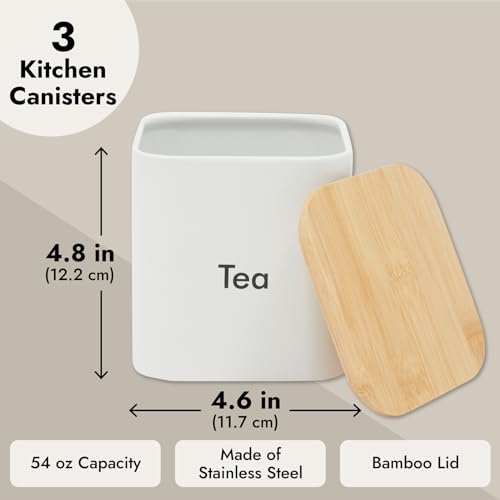 Juvale Coffee Bean Storage Canisters for Countertop - 3-Piece White Iron 48 oz Set - Silicone Seal Lids for Freshness - Sugar Jar & Tea Organizer - Coffee Bar Accessories & Countertop Organization - Image 3