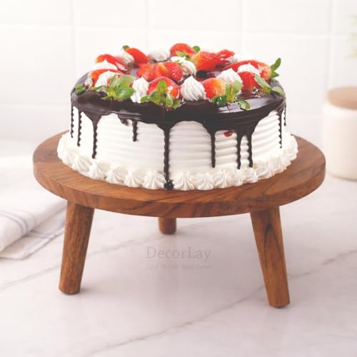Decorlay Acacia Wood Round Footed Serving Board | Removable-Leg Pedestal Riser Cake Stand | Charcuterie, Cheese, Bread, Fruit & Vegetable Platter Tray - Image 1