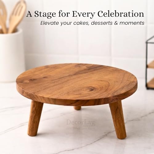Decorlay Acacia Wood Round Footed Serving Board | Removable-Leg Pedestal Riser Cake Stand | Charcuterie, Cheese, Bread, Fruit & Vegetable Platter Tray - Image 5