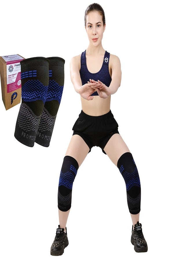بروميسكا كم ضغط للركبة من بروميسكا للرياضة، والتمارين الرياضية، وتخفيف الألم، ودعم الركبة، والتمارين الرياضية، والجري، وركوب الدراجات، وواقي الركبة للنساء (عبوة من قطعة واحدة) (كبير، أزرق) - Image 1
