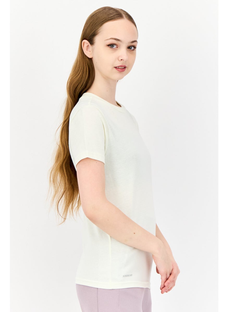Adidas Women Sportswear Fit Short Sleeve Training Top, Ivory  - Image 2
