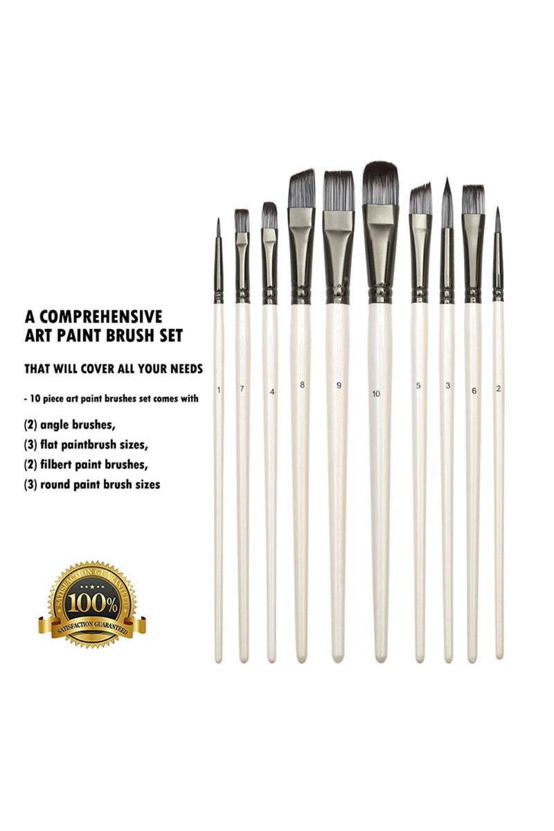 إيروريكس مجموعة فرش رسم فنية للأكريليك والغواش والزيت والألوان المائية، مناسبة للرسم على القماش، رؤوس من النايلون الصناعي، عبوة من 10 قطع - Image 2