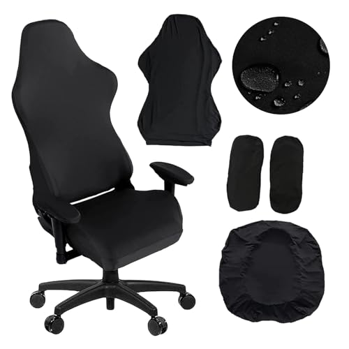 Master Pink Gaming Chair Cover, Ergonomic Office Computer Game Chair Slipcovers, Stretchy Polyester Covers, 4pc/Set with Armrest Covers/Back/Seat Cover for Reclining Racing Gaming Chair Black - Image 1