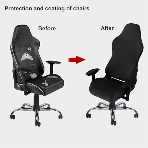 Master Pink Gaming Chair Cover, Ergonomic Office Computer Game Chair Slipcovers, Stretchy Polyester Covers, 4pc/Set with Armrest Covers/Back/Seat Cover for Reclining Racing Gaming Chair Black - Image 3