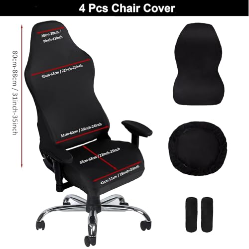 Master Pink Gaming Chair Cover, Ergonomic Office Computer Game Chair Slipcovers, Stretchy Polyester Covers, 4pc/Set with Armrest Covers/Back/Seat Cover for Reclining Racing Gaming Chair Black - Image 2