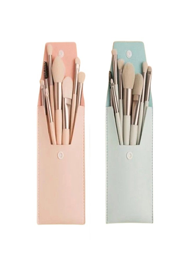 Perr Cherry Brushes with Pouch, 8PCS Professional Makeup Brush Set, Travel Size Cosmetic Brushes Kit for Face Foundation Blush Eye Shadow, Wooden Handle Soft Bristles (Multicolor) Pack Of 2 - Image 1