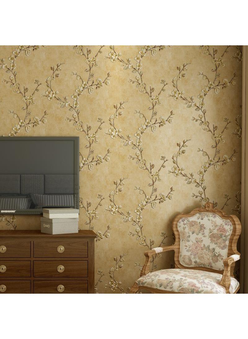 YQbest ورق جدران فاخرة عتيقة لغرفة المعيشة وغرفة النوم بأسلوب ريفي شجرة زهور ديكور منزلي خلفية تلفاز ورق جدران رئيسي - أصفر عتيق 0.53 * 3م - Image 2