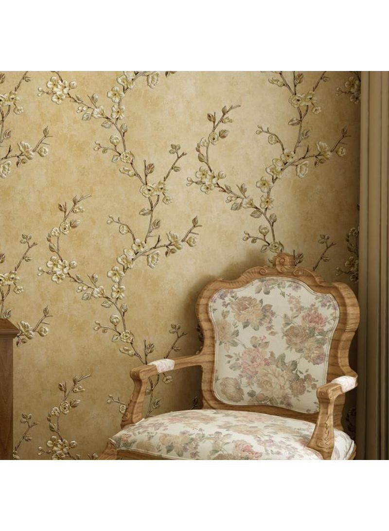 YQbest ورق جدران فاخرة عتيقة لغرفة المعيشة وغرفة النوم بأسلوب ريفي شجرة زهور ديكور منزلي خلفية تلفاز ورق جدران رئيسي - أصفر عتيق 0.53 * 3م - Image 1