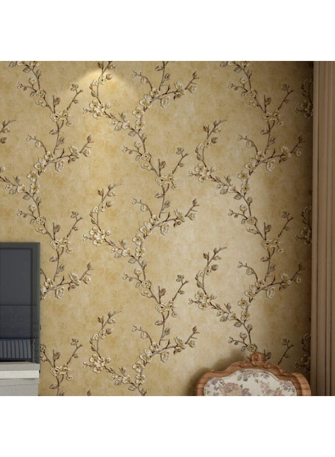 YQbest ورق جدران فاخرة عتيقة لغرفة المعيشة وغرفة النوم بأسلوب ريفي شجرة زهور ديكور منزلي خلفية تلفاز ورق جدران رئيسي - أصفر عتيق 0.53 * 3م - Image 5