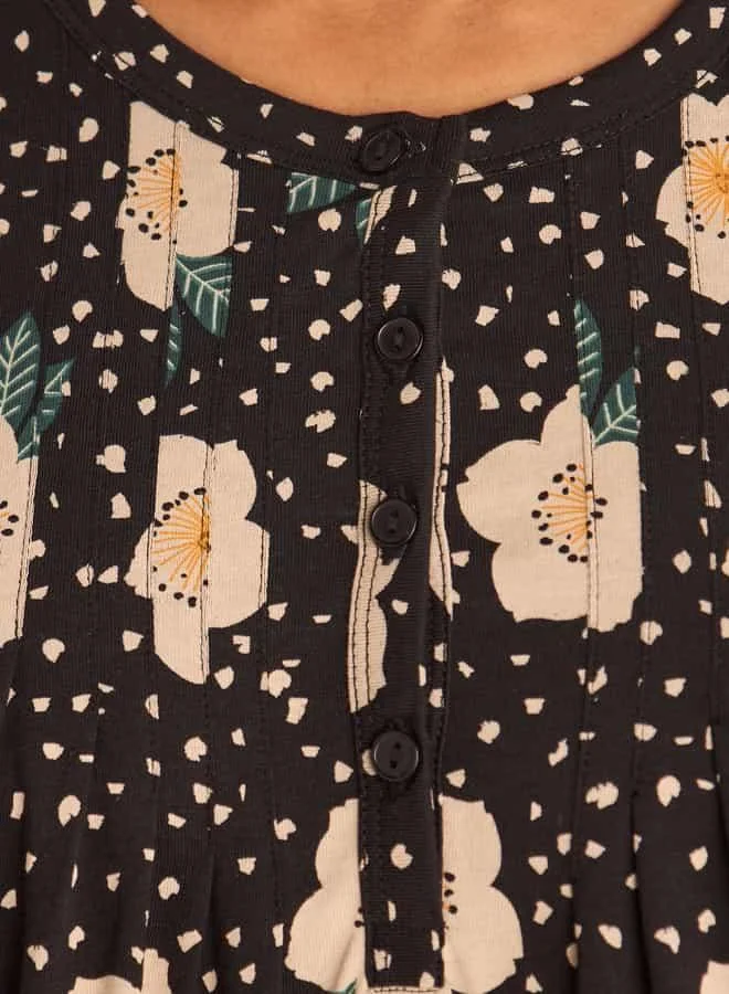 Splash FAV Floral Print Sleepshirt with Button Closure and Short Sleeves